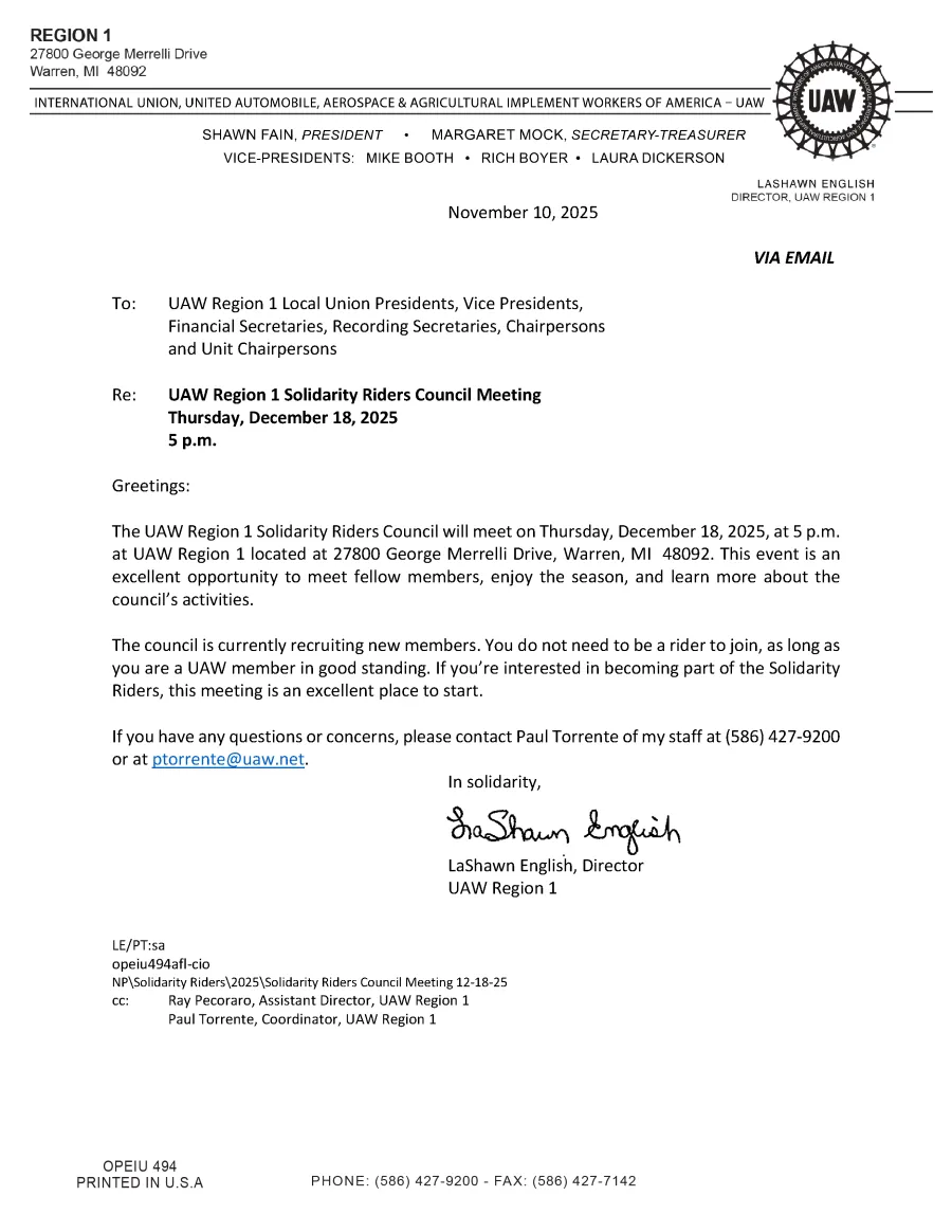 Solidarity RIders Meeting