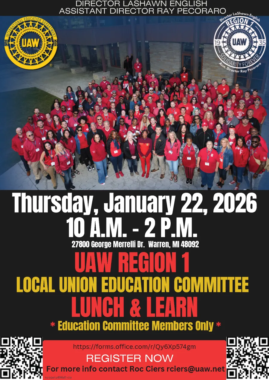 UAW Region 1 Education Committee January 22nd 2026