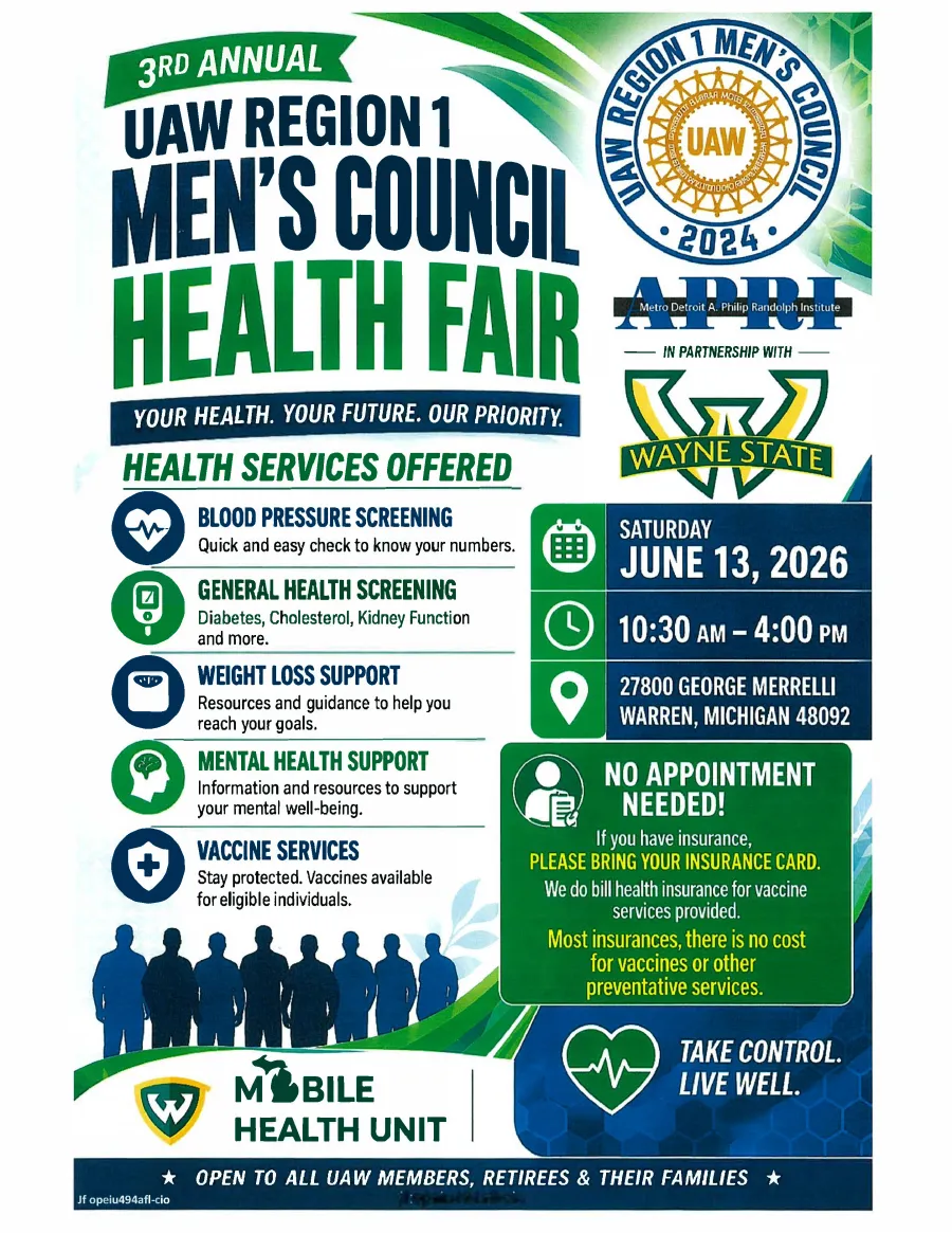 3rd Annual UAW Region 1 Men’s Council Health Fair