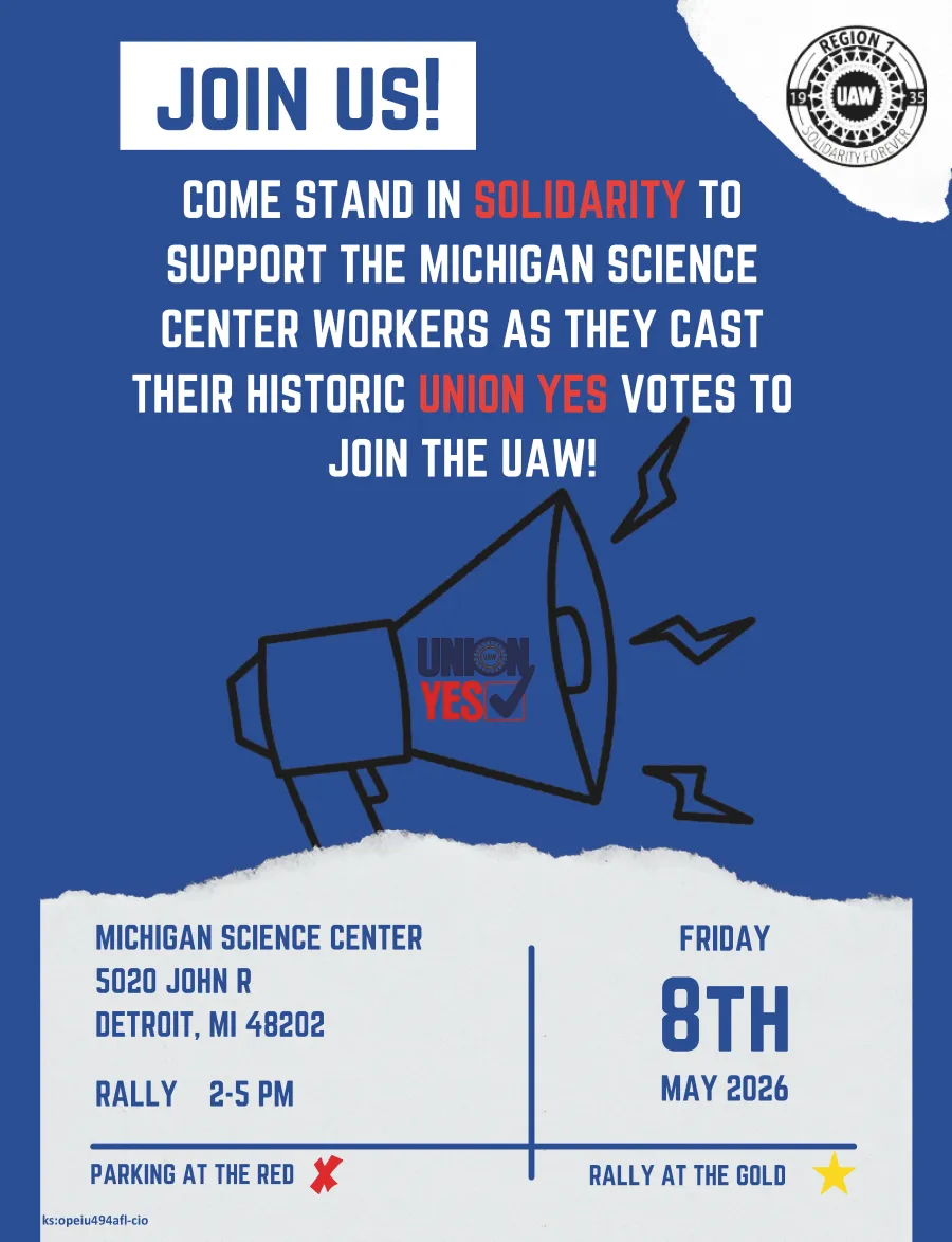 Michigan Science Center Workers Union Rally