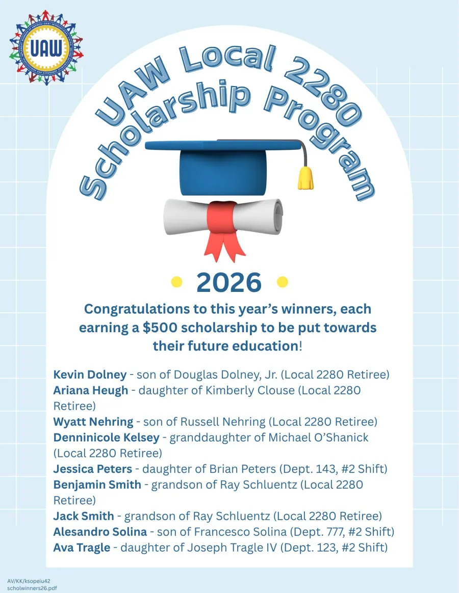 UAW Local 2280 Scholarship Winners