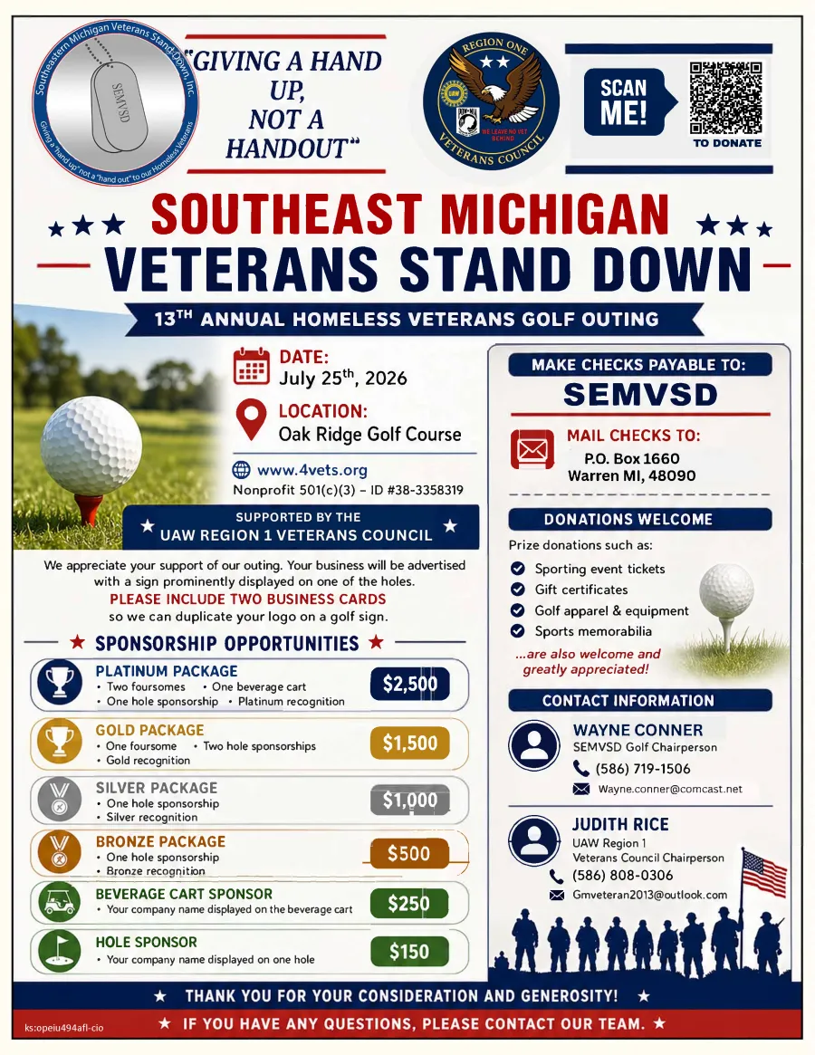 13th Annual Homeless Veterans Golf Outing – Southeast Michigan Veterans Stand Down