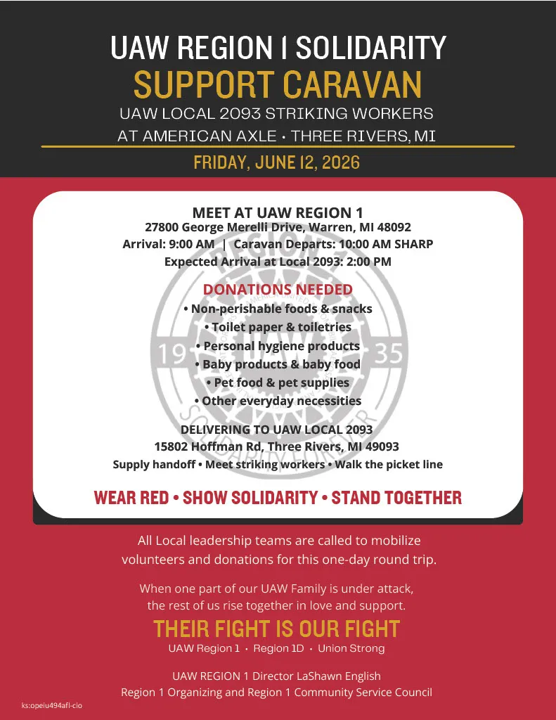 UAW Region 1 Solidarity Support Caravan