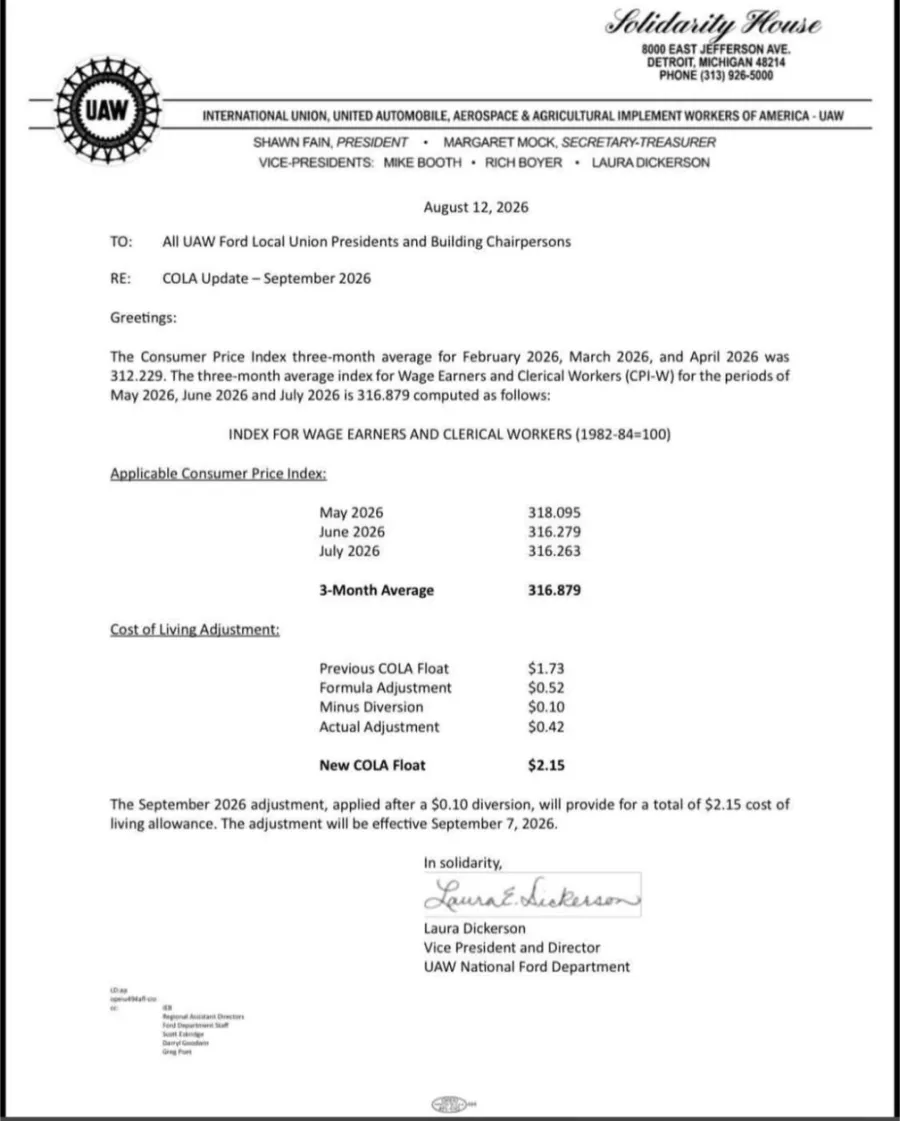 UAW-Ford COLA Update
