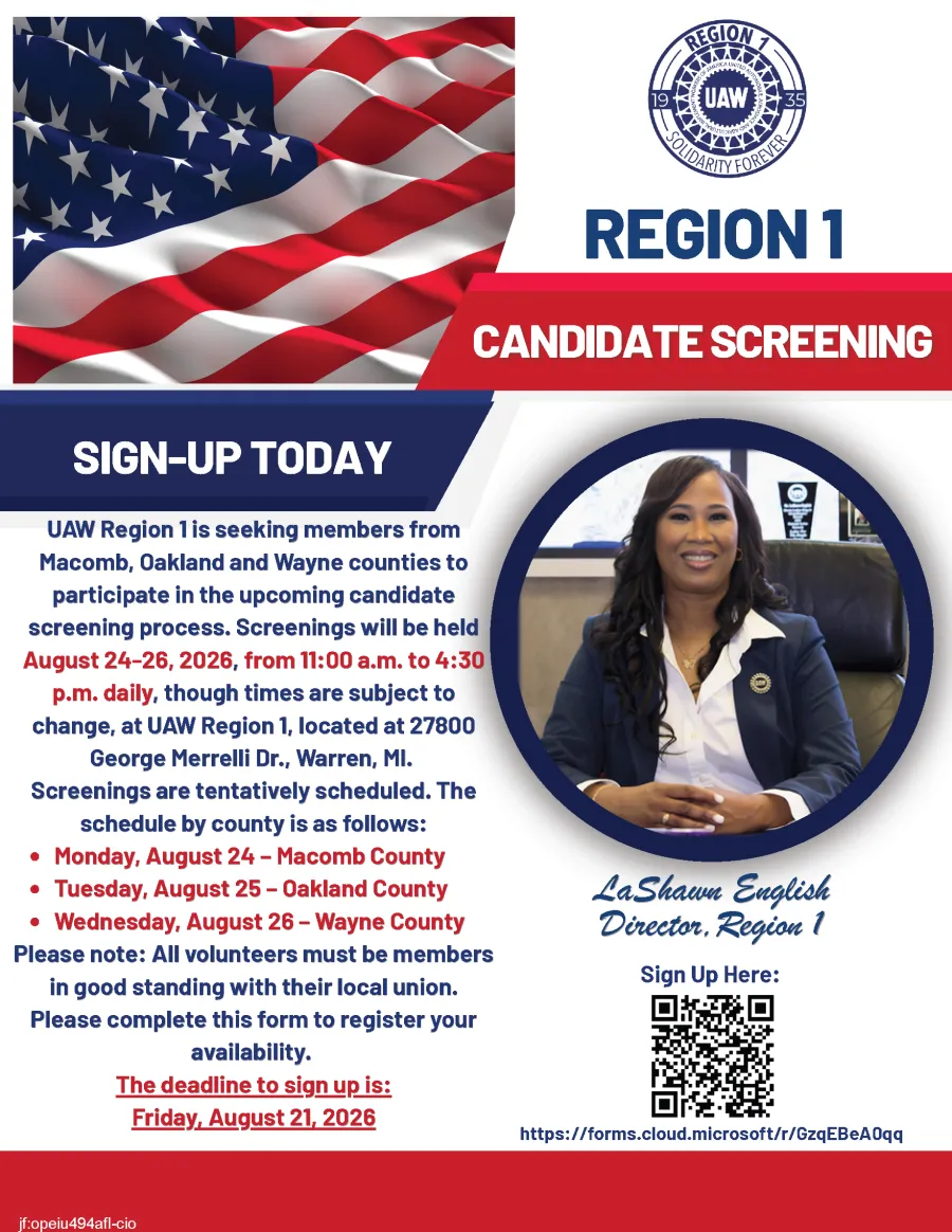 UAW Region 1 Candidate Screening – Volunteer Sign-Up